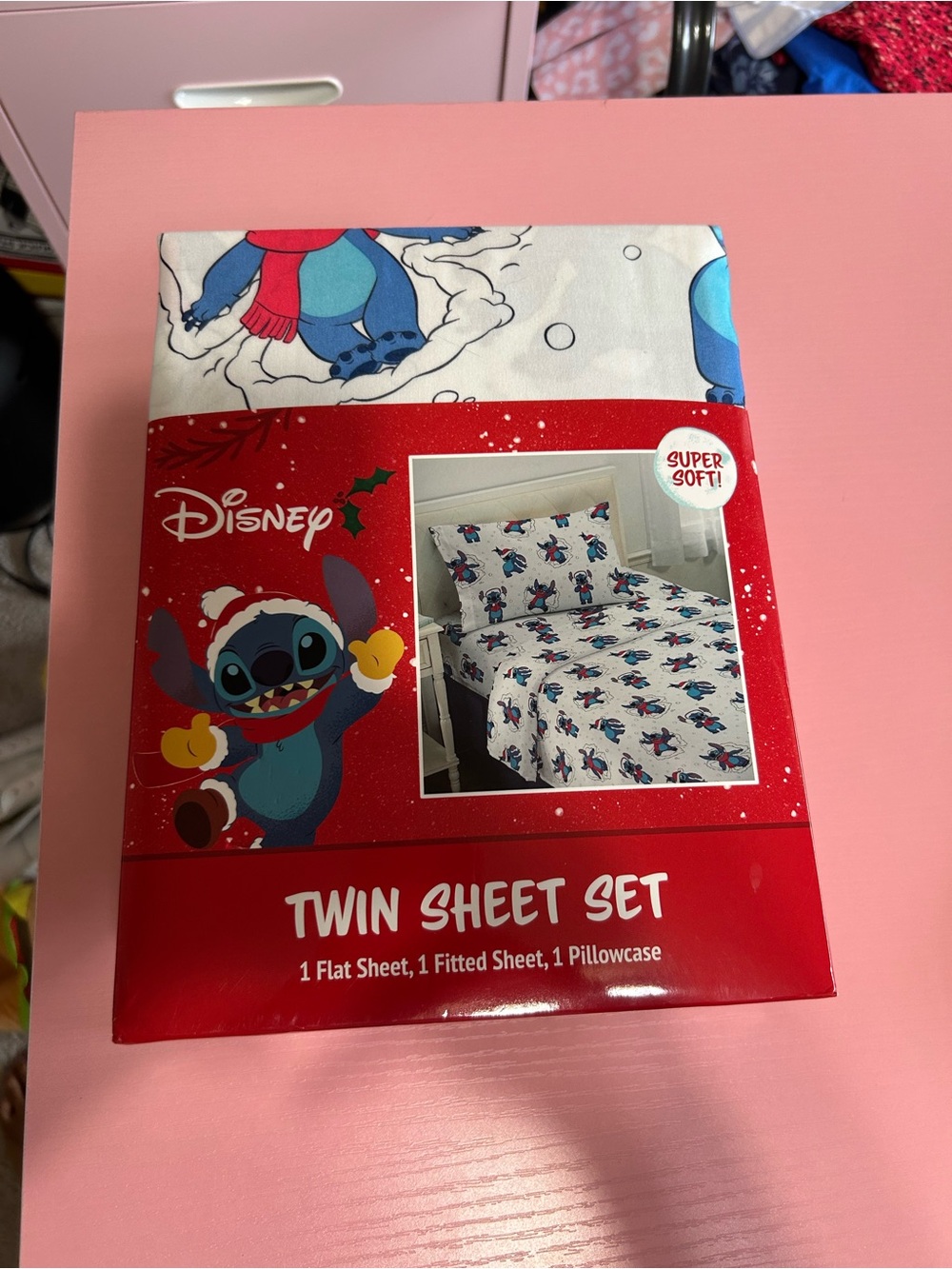 Disney Holiday Stitch Twin Sheet Set - Blue, Red, White